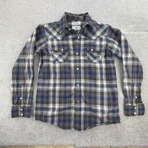 Ariat Boys Flannel Shirt Medium Brown Plaid, Pearl Snap Closure